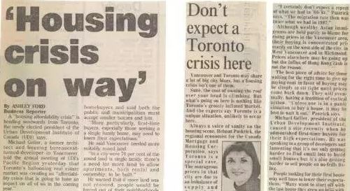 历史惊人相似 加拿大房市现在的问题30年前就有