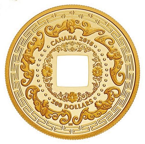 中国侨网“五福添寿”纯金币图案。（加拿大《星岛日报》／加拿大皇家铸币厂图片）