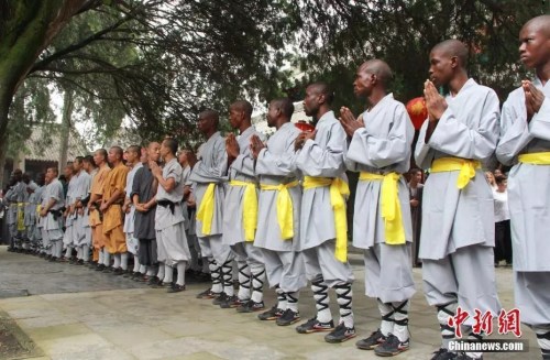 来自非洲五国的18名学员在登封少林寺习武修禅。李燕 摄