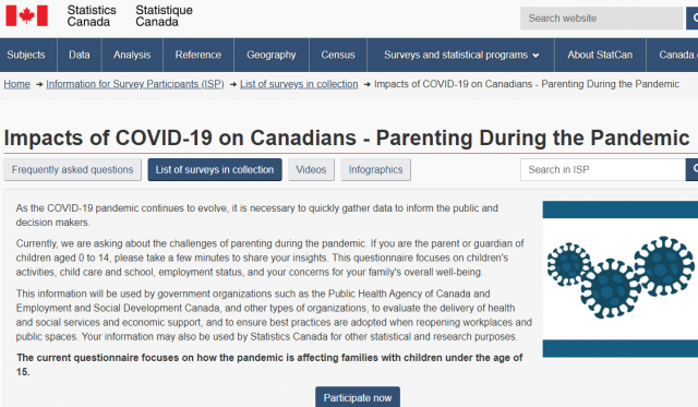 加拿大统计局邀请家长参与疫情调查