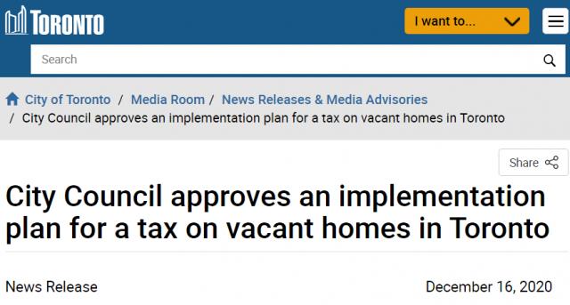 定了！多伦多将于2022年征收房屋空置税