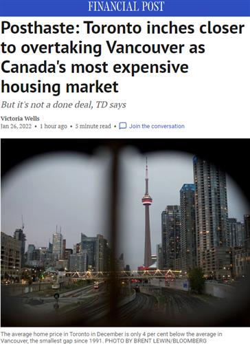 多伦多似要取代温哥华，成为加拿大房价最贵城