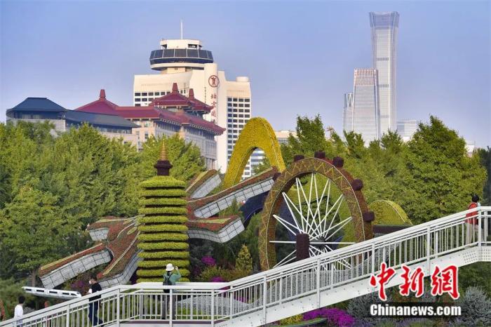 北京市长安街沿线“协调发展”主题国庆花坛。田雨昊 摄 