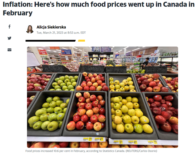 加拿大2月份最新通胀数据出炉 食品杂货价格居高不下