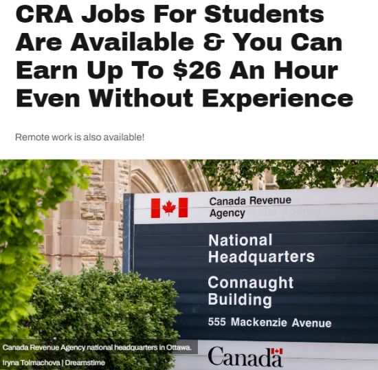 CRA在安省16个城市招聘学生工：时薪高达$26！无需经验