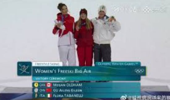 冬奥滑雪大跳台比赛：加拿大Megan Oldham摘金，中国谷爱凌获银